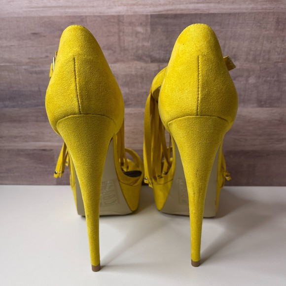 Shoe Dazzle Womens Platform Tassel Sandal Faux Suede Open Toe Heels Size 8.5 - Picture 3 of 3